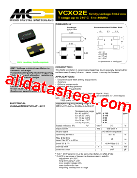 VCXO2EV-R12.8T3 Datasheet PDF - MICORO CRYSTAL SWITZERLAND