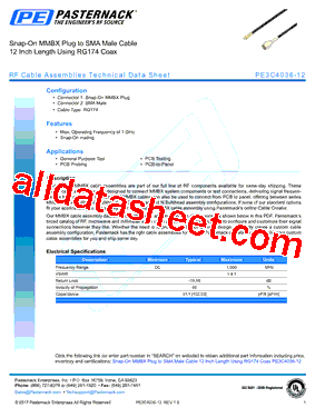 PE3C4036-12 Datasheet PDF - Pasternack Enterprises, Inc.