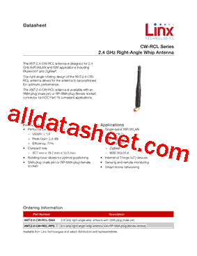 ANT-2.4-CW-RCL-RPS Datasheet PDF - Linx Technologies