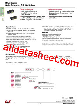 BPA02-R-S-B-R Datasheet PDF - C&K Components