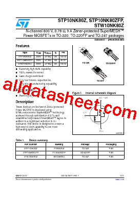 STP10NK80Z Datasheet PDF - STMicroelectronics