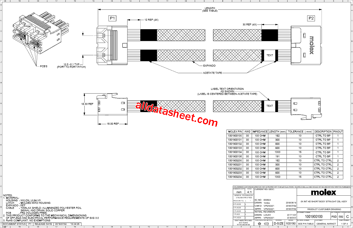 SD-100190-0100 Datasheet PDF - Molex Electronics Ltd.