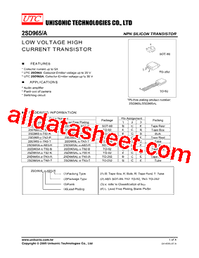 2SD965AL-R-TN3-R Datasheet PDF - Unisonic Technologies