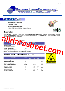 RLT1550-5MGS Datasheet PDF - Roithner LaserTechnik GmbH