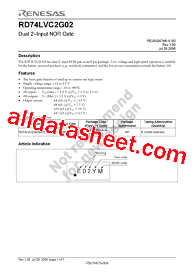 RD74LVC2G02 Datasheet PDF - Renesas Technology Corp