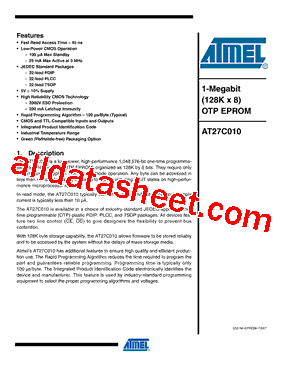 AT27C010 Datasheet PDF - ATMEL Corporation