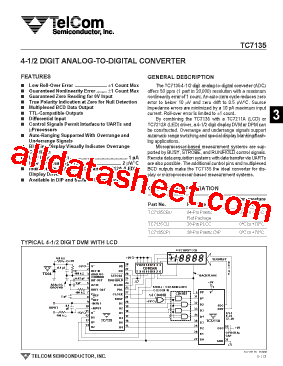 TC7135 Datasheet PDF - TelCom Semiconductor, Inc