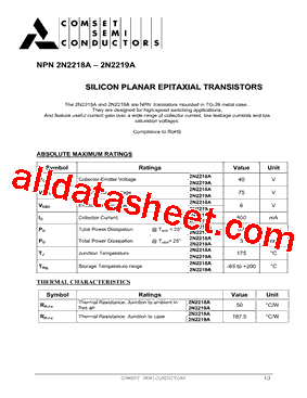 2N2218A Datasheet PDF - Comset Semiconductor