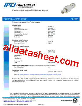 PE9441 Datasheet PDF - Pasternack Enterprises, Inc.