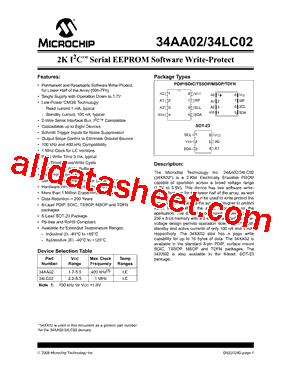 34AA02-I/P Datasheet PDF - Microchip Technology