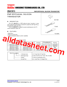 2SA1013L-R-AB3-R Datasheet PDF - Unisonic Technologies