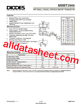MMBT3906 Datasheet PDF - Diodes Incorporated