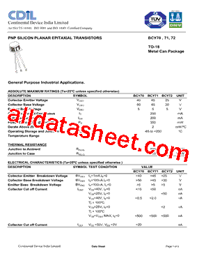 BCY70 Datasheet PDF - Continental Device India Limited