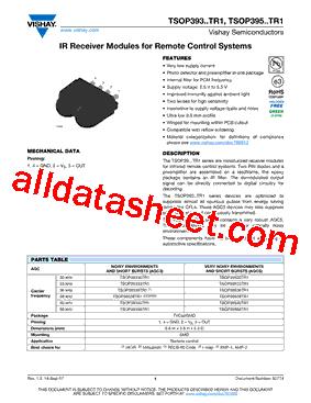 TSOP393TR1 Datasheet PDF - Vishay Siliconix