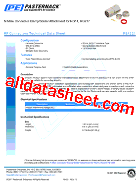 PE4221 Datasheet PDF - Pasternack Enterprises, Inc.